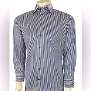 Eton Contemporary Fit Dress Shirt in Blue/White Stripes w/Blue Buttons Sz 41/16
